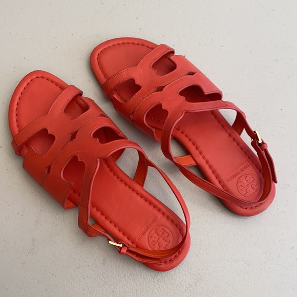 Tory Burch Logo Cutout Slingback Sandal Red Orange - Picture 3 of 12